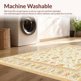 Ultra Soft Area Rug, Non Slip, Stain Resistant, Washable Area Rugs for Living Room, Bedroom, Oval Creamy Beige with Floral Motifs(Ivory)