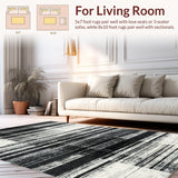 Ultra Soft Area Rug, Non Slip, Stain Resistant, Washable Area Rugs for Living Room, Bedroom, Artisan Stripe Pattern Rug Graphic Rhythm Linear Accent Modern Abstract Style(Black)