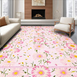 Ultra Soft Area Rug, Non Slip, Stain Resistant, Washable Area Rugs for Living Room, Bedroom, Whimsical Yellow Blossom Aesthetic(Pink)