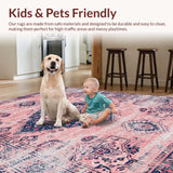 Ultra Soft Area Rug, Non Slip, Stain Resistant, Washable Area Rugs for Living Room, Bedroom, Artful Bright Medallion Style(Pink)