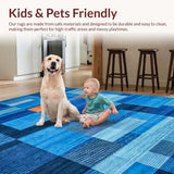 Ultra Soft Area Rug, Non Slip, Stain Resistant, Washable Area Rugs for Living Room, Bedroom, Rustic Textured Symmetrical Design(Blue)