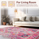 Ultra Soft Area Rug, Non Slip, Stain Resistant, Washable Area Rugs for Living Room, Bedroom, Rustic Multi-Colored Tiled Pattern(Pink)