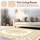 Ultra Soft Area Rug, Non Slip, Stain Resistant, Washable Area Rugs for Living Room, Bedroom, Elegant Beige Round with Ornate Lace Inspired Floral Motifs(Beige)