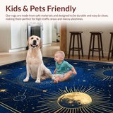 Ultra Soft Area Rug, Non Slip, Stain Resistant, Washable Area Rugs for Living Room, Bedroom, Celestial Inspired Sun Moon Design(Blue)