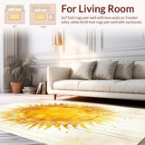 Ultra Soft Area Rug, Non Slip, Stain Resistant, Washable Area Rugs for Living Room, Bedroom, Vibrant Sunburst Abstract Aesthetic(Gold)