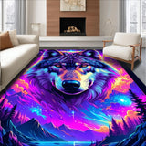 Ultra Soft Area Rug, Non Slip, Stain Resistant, Washable Area Rugs for Living Room, Bedroom, Fierce 3D Cosmic Wolf Design(Purple)