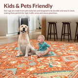Ultra Soft Area Rug, Non Slip, Stain Resistant, Washable Area Rugs for Living Room, Bedroom, Stylish Distressed Floral Aesthetic(Orange)
