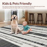 Ultra Soft Area Rug, Non Slip, Stain Resistant, Washable Area Rugs for Living Room, Bedroom, Linear Contrast Striped Carpet Runner with Alternating Bold and Narrow Bands(Gray)