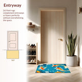 Ultra Soft Area Rug, Non Slip, Stain Resistant, Washable Area Rugs for Living Room, Bedroom, Colorful Cartoonish Sea Animal Motif(Blue)