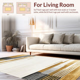 Ultra Soft Area Rug, Non Slip, Stain Resistant, Washable Area Rugs for Living Room, Bedroom, Refined Abstract Tiled Motif(Gold)