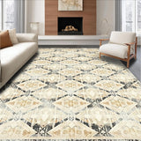 Ultra Soft Area Rug, Non Slip, Stain Resistant, Washable Area Rugs for Living Room, Bedroom, Beige Boho Diamond Vintage Inspired Geometric(Beige)