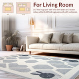 Ultra Soft Area Rug, Non Slip, Stain Resistant, Washable Area Rugs for Living Room, Bedroom, Soft Earthy Tones with Bunny Design(Gray)