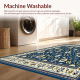 Ultra Soft Area Rug, Non Slip, Stain Resistant, Washable Area Rugs for Living Room, Bedroom, Charming Floral Area with Deep Blue and Beige Motifs(Blue)