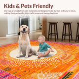 Ultra Soft Area Rug, Non Slip, Stain Resistant, Washable Area Rugs for Living Room, Bedroom, Intricate Sunbeam Inspired Artwork(Orange)