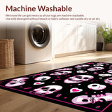 Ultra Soft Area Rug, Non Slip, Stain Resistant, Washable Area Rugs for Living Room, Bedroom, Whimsical Skull Graphic Accent(Pink)