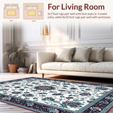 Ultra Soft Area Rug, Non Slip, Stain Resistant, Washable Area Rugs for Living Room, Bedroom, Elegant Wineberry Floral Motif(White)