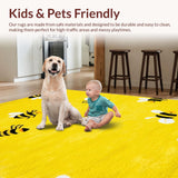 Ultra Soft Area Rug, Non Slip, Stain Resistant, Washable Area Rugs for Living Room, Bedroom, Whimsical Floral Bee Design(Yellow)
