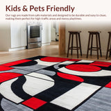Sophia Collection Hand Carved Rug Contemporary Abstract Red Black Grey(Red)
