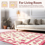 Ultra Soft Area Rug, Non Slip, Stain Resistant, Washable Area Rugs for Living Room, Bedroom, Elegant Floral Area with Timeless Cream and Rose Design(Ivory)