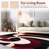 Ultra Soft Area Rug, Non Slip, Stain Resistant, Washable Area Rugs for Living Room, Bedroom, Geometric Swirl Rug Burgundy Black & Beige Modern Design(Red)