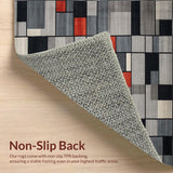Ultra Soft Area Rug, Non Slip, Stain Resistant, Washable Area Rugs for Living Room, Bedroom, Contemporary Black Tiled Design(Gray)