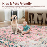 Ultra Soft Area Rug, Non Slip, Stain Resistant, Washable Area Rugs for Living Room, Bedroom, Chic Blush Floral Motif(Pink)