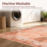 Ultra Soft Area Rug, Non Slip, Stain Resistant, Washable Area Rugs for Living Room, Bedroom, Rustic Vintage Tiled Design(Orange)