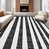 Ultra Soft Area Rug, Non Slip, Stain Resistant, Washable Area Rugs for Living Room, Bedroom, Minimalist Striped Area Rug Reversible Door Mat Style(Black)