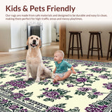 Ultra Soft Area Rug, Non Slip, Stain Resistant, Washable Area Rugs for Living Room, Bedroom, Rustic Textured Botanical Expression(Ivory)