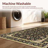 Ultra Soft Area Rug, Non Slip, Stain Resistant, Washable Area Rugs for Living Room, Bedroom, Chic Vintage Blossom Arrangement(Black)