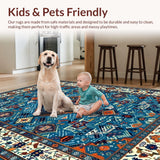 Ultra Soft Area Rug, Non Slip, Stain Resistant, Washable Area Rugs for Living Room, Bedroom, Rustic Geometric Color Fusion(Blue)