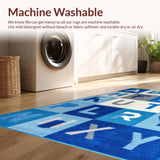 Ultra Soft Area Rug, Non Slip, Stain Resistant, Washable Area Rugs for Living Room, Bedroom, Contemporary Soft-Hued Round Pattern(Blue)