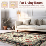Ultra Soft Area Rug, Non Slip, Stain Resistant, Washable Area Rugs for Living Room, Bedroom, Opulent Red Accented Medallion Artistry(Ivory)