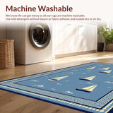 Ultra Soft Area Rug, Non Slip, Stain Resistant, Washable Area Rugs for Living Room, Bedroom, Artistic Coastal Vessel Illustration(Blue)