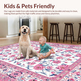 Ultra Soft Area Rug, Non Slip, Stain Resistant, Washable Area Rugs for Living Room, Bedroom, Luxurious Gentle Floral Aesthetic(White)