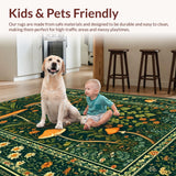 Ultra Soft Area Rug, Non Slip, Stain Resistant, Washable Area Rugs for Living Room, Bedroom, Rustic Insect Botanical Fusion(Green)
