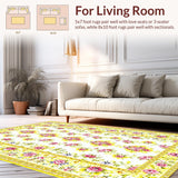 Ultra Soft Area Rug, Non Slip, Stain Resistant, Washable Area Rugs for Living Room, Bedroom, Charming Yellow Floral Medley(White)