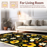 Ultra Soft Area Rug, Non Slip, Stain Resistant, Washable Area Rugs for Living Room, Bedroom, Vivid Whimsical Garden Scene(Black)