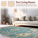 Ultra Soft Area Rug, Non Slip, Stain Resistant, Washable Area Rugs for Living Room, Bedroom, Chic Traditional Oushak Motif(Blue)