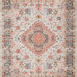 Ultra Soft Area Rug, Non Slip, Stain Resistant, Washable Area Rugs for Living Room, Bedroom, Moora Distressed Vintage Rug with Peach Blush Medallion and Black Highlights(White)