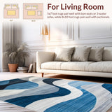 Ultra Soft Area Rug, Non Slip, Stain Resistant, Washable Area Rugs for Living Room, Bedroom, Dynamic Modern Artful Geometric Fusion(Blue)