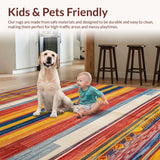 Ultra Soft Area Rug, Non Slip, Stain Resistant, Washable Area Rugs for Living Room, Bedroom, Vibrant Striped Chindi Aesthetic(Red)