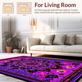 Ultra Soft Area Rug, Non Slip, Stain Resistant, Washable Area Rugs for Living Room, Bedroom, Electric UV Reactive Geometric Style(Purple)