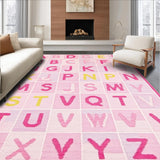 Ultra Soft Area Rug, Non Slip, Stain Resistant, Washable Area Rugs for Living Room, Bedroom, Whimsical Pastel Alphabet Artwork(Pink)