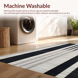 Ultra Soft Area Rug, Non Slip, Stain Resistant, Washable Area Rugs for Living Room, Bedroom, Sleek Striped Runner with Alternating Narrow and Wide Black White Bands(Black)