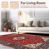 Ultra Soft Area Rug, Non Slip, Stain Resistant, Washable Area Rugs for Living Room, Bedroom, Sophisticated Ethnic Diamond Composition(Red)
