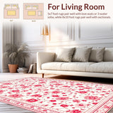 Ultra Soft Area Rug, Non Slip, Stain Resistant, Washable Area Rugs for Living Room, Bedroom, Vibrant Retro Blossom Design(White)