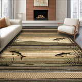 Ultra Soft Area Rug, Non Slip, Stain Resistant, Washable Area Rugs for Living Room, Bedroom, Earthy Tones with Fishing Motif(Brown)