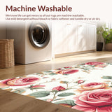 Ultra Soft Area Rug, Non Slip, Stain Resistant, Washable Area Rugs for Living Room, Bedroom, Cozy Traditional Rose Emblem(White)