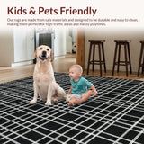 Ultra Soft Area Rug, Non Slip, Stain Resistant, Washable Area Rugs for Living Room, Bedroom, Graphic Edge Runner Mat with Distinct Black and White Linear Patterning(Black)